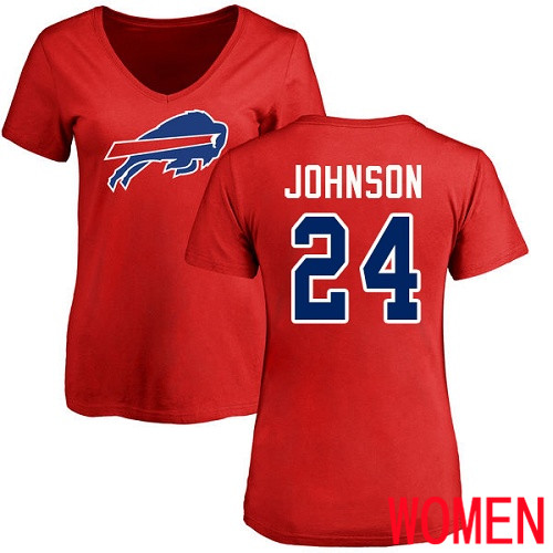 NFL Women Buffalo Bills #24 Taron Johnson Red Name and Number Logo T Shirt